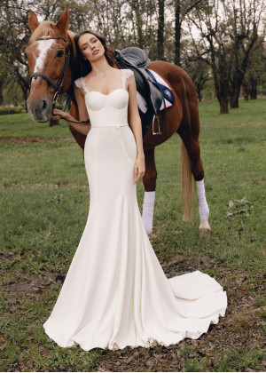 Beaded Cap Sleeves Ivory Satin Wedding Dress